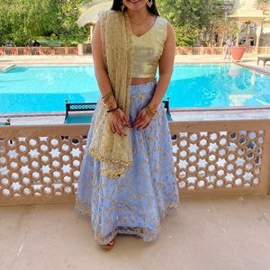 Blue and Gold Embroidered Lehenga